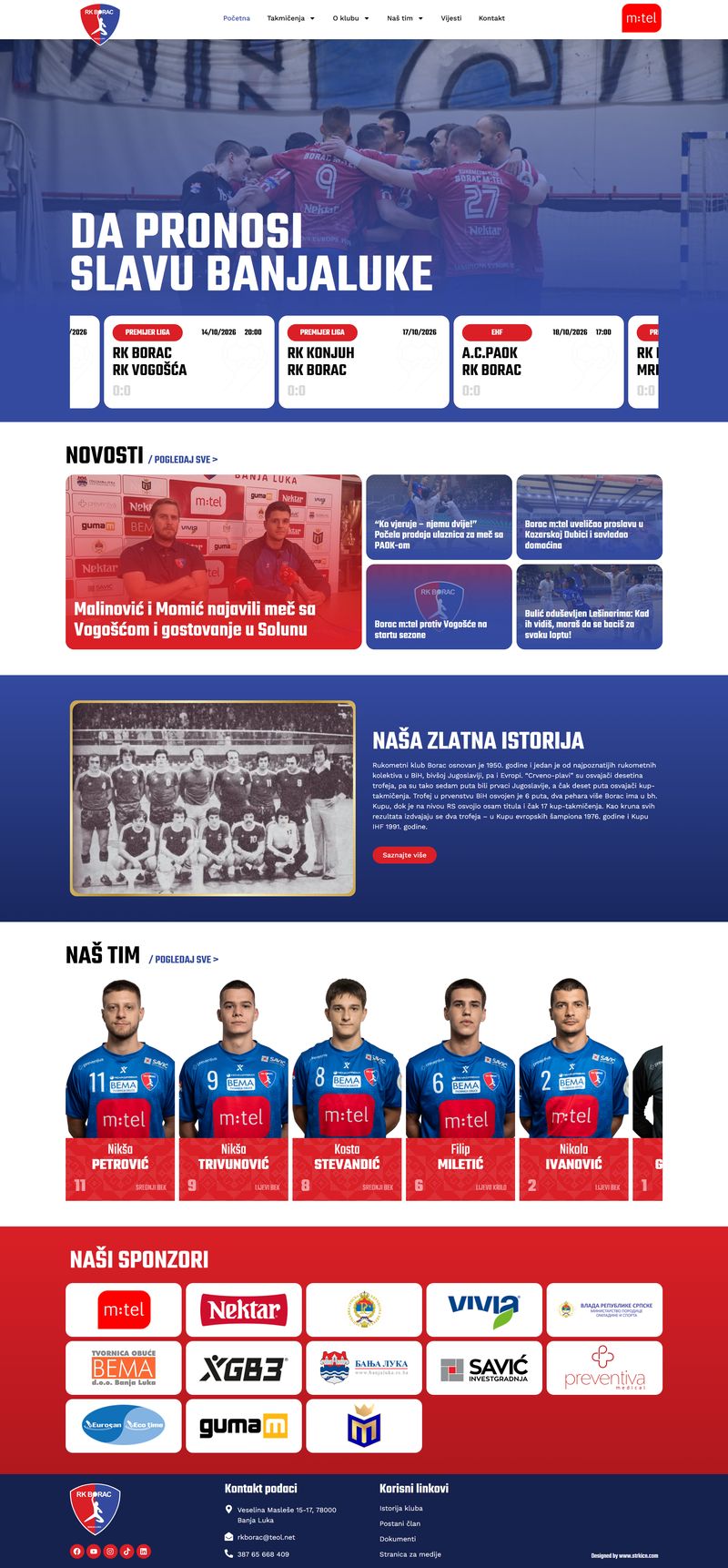 Projekat: RK Borac m:tel — Web stranica · Sportski klub
