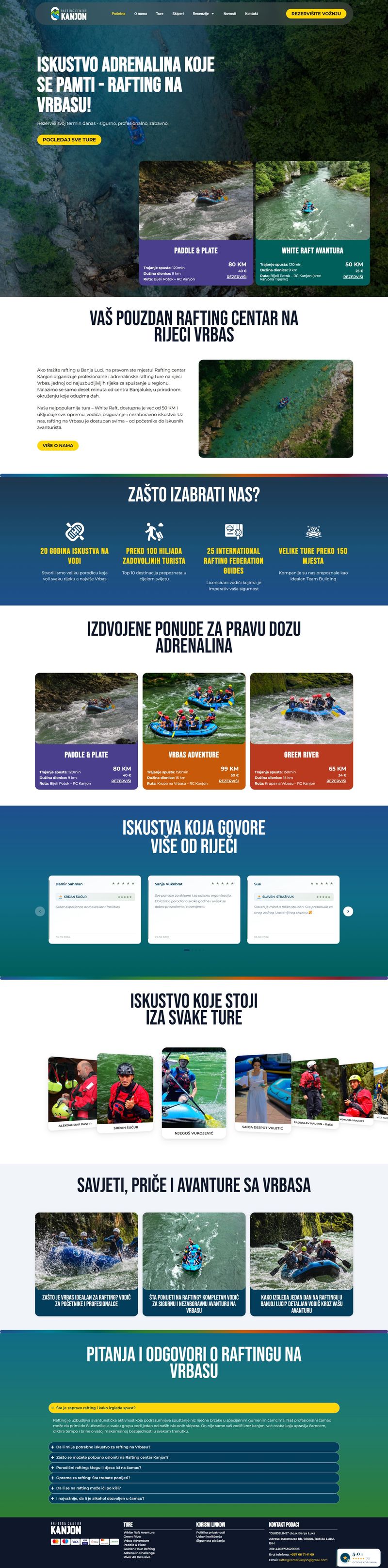 Projekat: Rafting centar Kanjon — Web stranica · Turizam